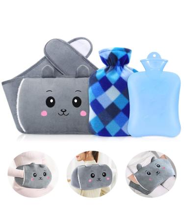 MOTONG Hot Water Bottle with Fluffy Cover Wearable Waist Belt Hot Warm Water Bottles Bag Natural Rubber Hot Water Bottle Soft Plush Waist Cover for Pain Relief Back Neck Legs Shoulders(Blue)