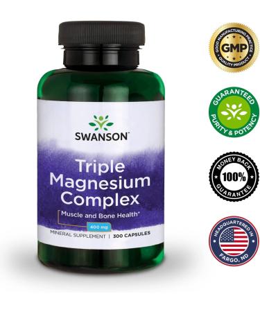 Swanson Triple Magnesium Complex - Natural Mineral Supplement - Citrate, Oxide & Aspartate - 300 Capsules (400mg) - Buy Online on GoSupps.com