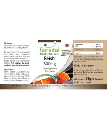 Fairvital | Reishi 500mg powder Ling Zhi 90 capsules - Buy Online on GoSupps.com