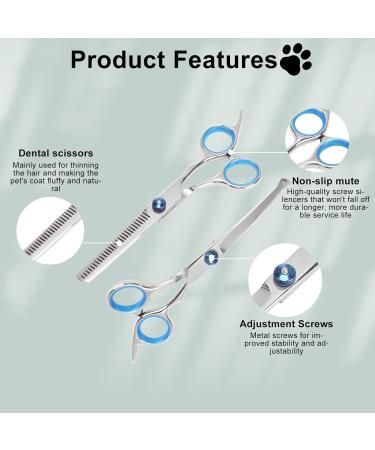 Dog Grooming Scissors Set 3PCS Blue Stainless Steel Pet Beauty Scissors with Storage Bag Pets Grooming Shears with Safety Round Tip for Pet Hair Fur Care (Thinning Shears Curved Scissor Comb) - Buy Online on GoSupps.com