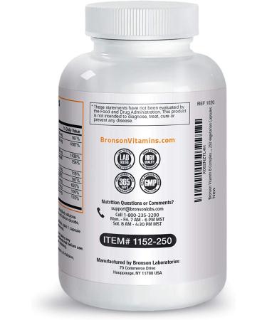 Bronson Vitamin B Complex with Vitamin C - Immune Health & Energy Support - 250 Vegetarian Capsules - Buy Online on GoSupps.com