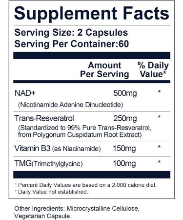 Topffy NAD+ & Resveratrol Supplement - 120 Capsules - Buy Online on GoSupps.com