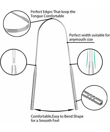 2-Pack Medical Grade Stainless Steel Tongue Scrapers for Fresh Breath - Reduce Bad Breath with Metal Tongue Cleaner - Buy Online on GoSupps.com