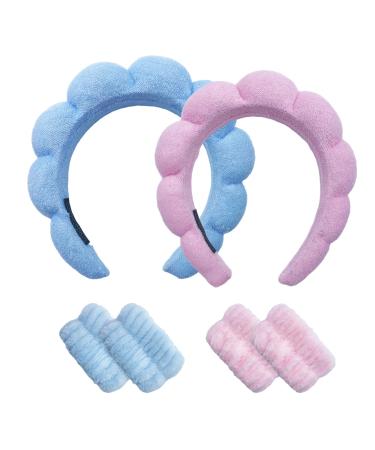 Puffy Makeup Headband Sponge Headband Wristband Sets For Washing Face Cute Skincare Headband For Skincare Face Washing Shower Makeup Removal