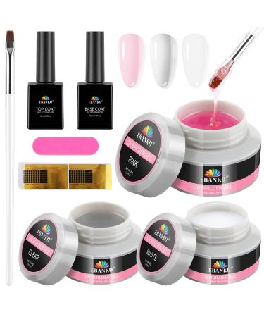 EBANKU Builder Gel for Nails Kit - 3 Colors 1oz Clear Pink White Hard Gel Builder for Nails Professional Builder Gel Extension Set for Beginners Nail Art - Buy Online on GoSupps.com