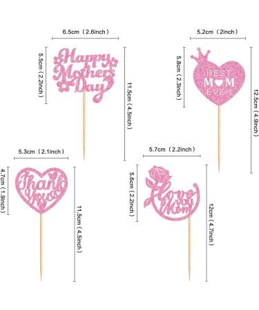 Cyodoos 24 Pcs Happy Mothers Day Cupcake Toppers Glitter Cake Toppers Cupcake Heart Mother Happy Birthday Party Supplies Decorations Pink - Buy Online on GoSupps.com