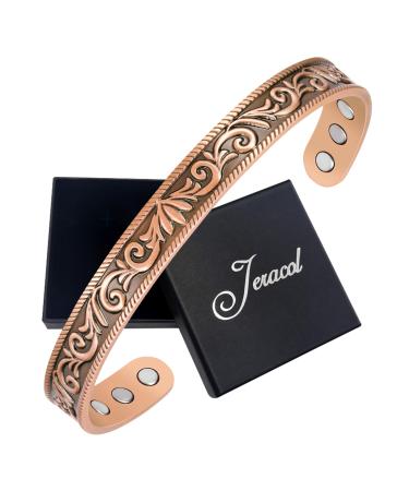 Jeracol Copper Magnetic Bracelet For Women Men 99.99% Solid Pure Copper Bracelets With 6pcs Ultra Strength Magnet Brazaletes Jewelry With Gift Box(Acanthus) Copper- Acanthus
