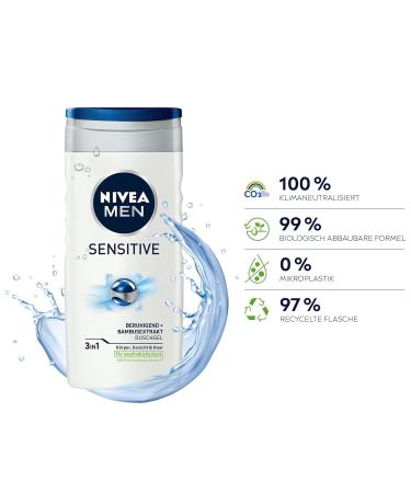 Nivea Men Sensitive Shower Gel 250ml - pH-Skin-Friendly Care for Body Face & Hair with Bamboo Extract - New Version - Buy Online on GoSupps.com