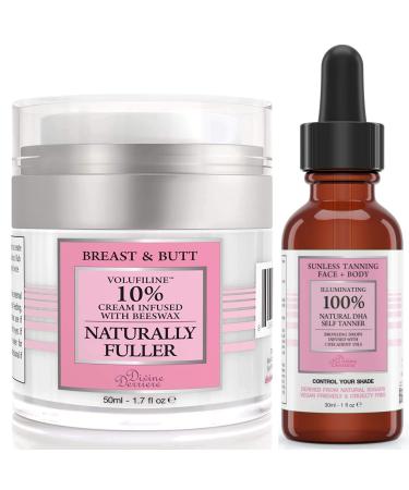 Natural Breast Cream For Bust and Butt Naturally Fuller Firming Lifting and Plumping PLUS Self Tanner Drops - Custom Made Sunless Tanner Vegan Self Tanning Drops for a Sunkissed Glow