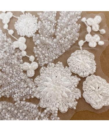 2 Pcs White Sequin Crystal Beaded Appliques - 3D Floral Embroidery Patches for Wedding Dress and DIY Crafts - Buy Online on GoSupps.com