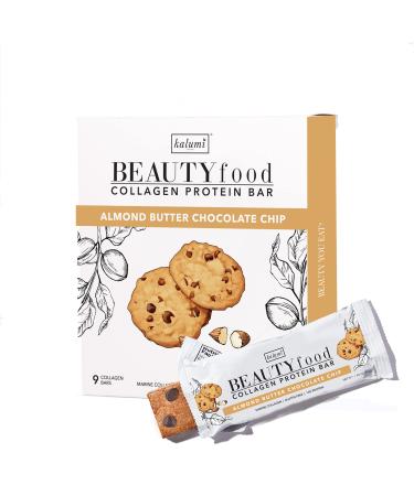 Kalumi BEAUTYfood Collagen Protein Bars | Almond Butter Chocolate Chip, 9-Count Box | 8000mg Collagen, 13g Premium Protein | Gluten-free Protein Bars, MCT Brain Boost Almond Butter Chocolate Chip 9 Bars