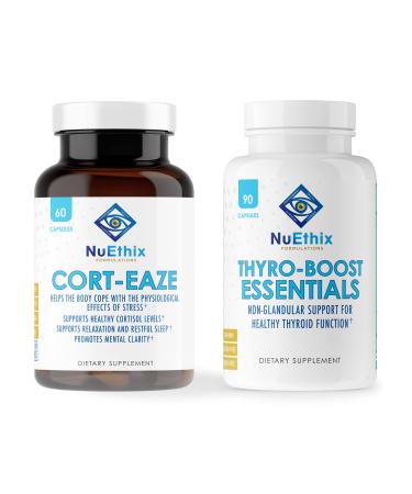 NuEthix Formulations Cortisol and Thyroid Support Supplement Bundle: Cort-Eaze Cortisol-Control Supplement 60 Capsules 30 Servings and Thyro-Boost Essentials 90 Capsules