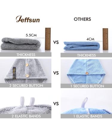 JEFFSUN Microfiber Hair Towel Wrap 2 Pack - Super Absorbent Hair Turban for Women & Girls - Quick Dry for Curly, Long, Thick, Frizzy Hair - Grey & Stripes - Buy Online on GoSupps.com