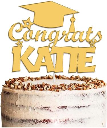 Custom Graduation Cake Topper - Personalized Acrylic Topper for Class of 2024 - Gold Congrats Grad Hat Design - by KreateSquare - Buy Online on GoSupps.com