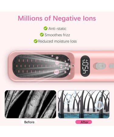 Wireless Hair Straightener Brush - Portable Mini Hot Comb with Titanium Ceramic & Negative Ion 9 Temp Levels 30Min Auto Shut-Off - Perfect for Travel - Pink - Buy Online on GoSupps.com