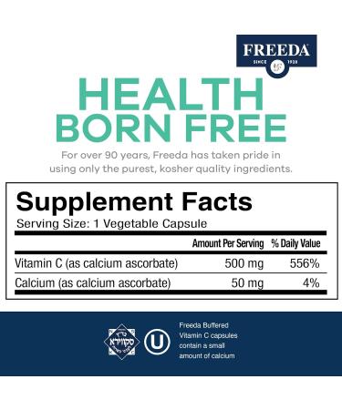 FREEDA Buffered Vitamin C 500mg Non-Acidic Calcium Ascorbate Immune Support & Antioxidant Kosher Gentle on Stomach 100 Capsules 100 Count (Pack of 1) - Buy Online on GoSupps.com