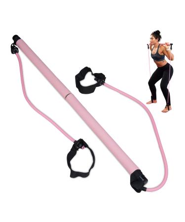 Relaxdays Pilates stick 2 resistance bands with foot loop Pilates bar set yoga fitness Pilates training device pink