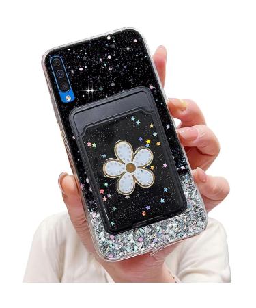 Tivenfezk Nadoli Silicone Sparkle wallet case for Samsung Galaxy A50/A30S bling glitter star soft TPU protective cover cell phone case scratch -resistant with credit card holder Samsung Galaxy A50/A30S black