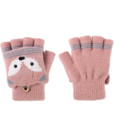 Kids Puppy Flip Top Knitted Half Finger Gloves | Toddler 3-8 Yrs | Fox/Pink - Buy Online on GoSupps.com