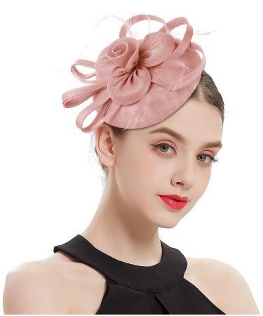 Z&X Sinamay Fascinator Pillbox Hat with Headband Hair Clip for Cocktail Tea Party One Size 007 Nude Pink