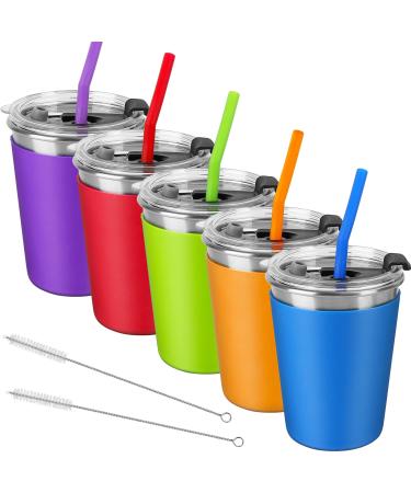 Kids Cups with Lids and Straws 12oz Spill Proof Drinking Cups Stainless Steel Sippy Cups for Baby Kids Tumblers with Straws and Lids Toddler Insulated Smoothie Cups Mugs for School Outdoor 5 Pack Muiticolor