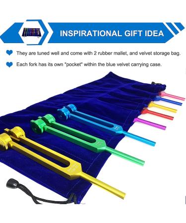 Chakra Tuning Forks Set for Healing - 7 Chakra+1 Soul Purpose Weighted Forks - Aluminum Alloy - Multicolour - Includes Rubber Mallet and Velvet Storage Bag - 126.22 Hz to 172.06 Hz Frequencies - Buy Online on GoSupps.com