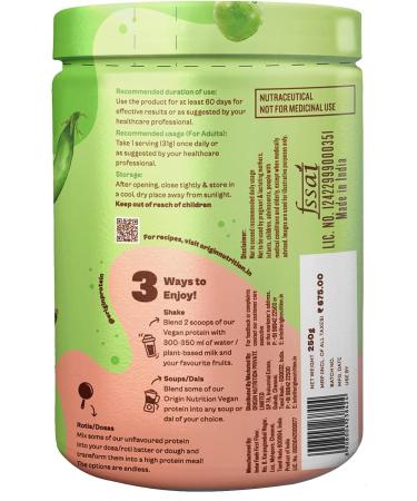 Buy Ori n Nu ion 100% Natural Vegan Plant Protein Powder - 25g Protein Dairy Free No Added Sugar 250g | Easy to Digest & Non-GMO - Buy Online on GoSupps.com