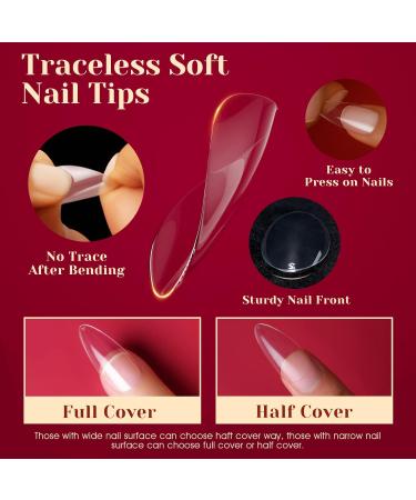 Rosalind Clear Nail Tips 504 Pack - Medium Almond Fake Nails for Gel & Acrylic - 12 Sizes - Transparent Full Coverage - Buy Online on GoSupps.com