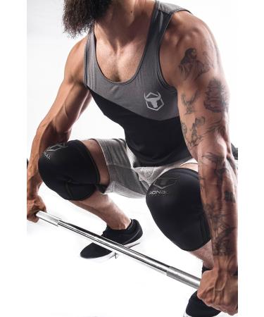 Iron Bull Strength 7mm Knee Sleeves for Weightlifting & Powerlifting | USPA & IWF Approved Knee Compression Support for Squats - Men & Women - Large Black/Charcoal - Buy Online on GoSupps.com