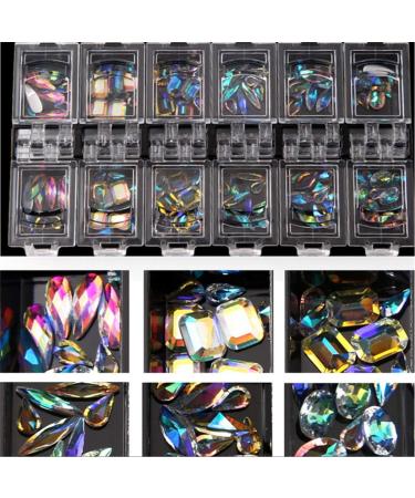 Conijiwadi Nail Art Rhinestone Palette 12 Grids Colorful Water Drop Shape Square Flat Bottom Rhinestones - Buy Online on GoSupps.com