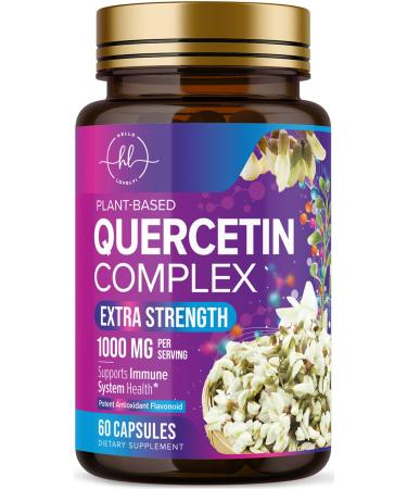 Quercetin Supplement 1000mg - Premium Plant-Based Bioflavonoids - Extra Strength Antioxidant Supports Immune & Respiratory Health - High Absorption Quercetin Dihydrate Formula - 60 Veggie Capsules 60 Count (Pack of 1)