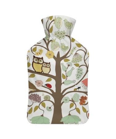 Owl Tree Bird Hot Water Bottle With Cover Plush Bed Bottle Hand Warmer For Adults And Children 26.5X15.3cm