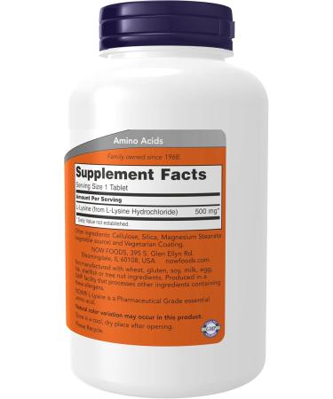 Now Foods L-Lysine 500 mg - 250 Tablets | Immune Support | Buy Online - International Shipping Available - Buy Online on GoSupps.com