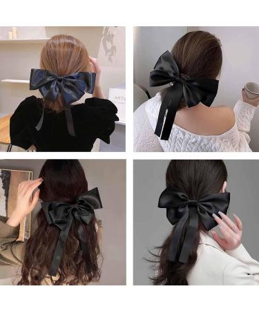 W WEILIRIAN Silk Satin Hair Bows Long Black Bow Hair Clips Satin Hair Barrettes Clip French Hair Barrette Scrunchies Ponytail Accessories Jewellery for Women Girls Gifts (Black) - Buy Online on GoSupps.com