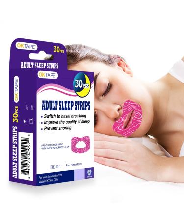 OKTAPE Adult Sleep Strips (30 Pieces), Mouth Shape Anti-Suffocation Design Mouth Tape, Stretchable Mouth Sleep Aid Help Nose Breathing, Gently Reducing Mouth Breathing, Pink Adult Pink