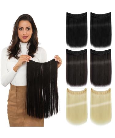 Yamel Invisible Wire Hair Extensions 16 Inch Natural Black Long Silky Straight Synthetic Hairpieces Secret Hair Extensions for Women Black 16 inch