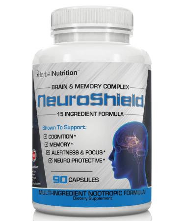 NeuroShield, Brain Supplement a Nootropic Brain Booster and Memory Supplement, Contains Huperzine A, Ginko Biloba, Bacopa Plus Antioxidants for Brain Health, Multi-Ingredients, 1 Bottle, 90 Capsules