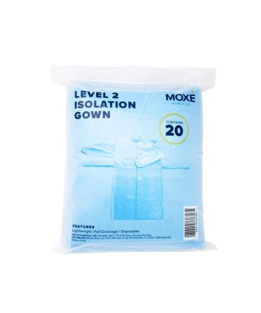 MOXE Level 2 Disposable PPE Isolation Gowns - Fluid Resistant, Lightweight, Full Coverage Aprons - 20 Pack - Buy Online on GoSupps.com
