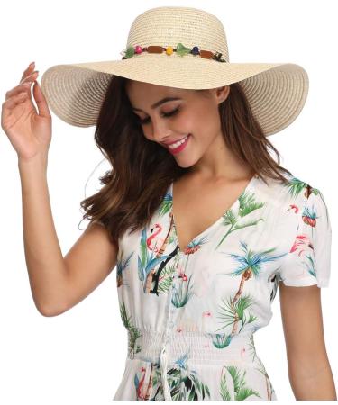 Lanzom Womens Wide Brim Straw Hat Floppy Foldable Roll up Cap Beach Sun Hat UPF 50+ Style A-khaki - Buy Online on GoSupps.com