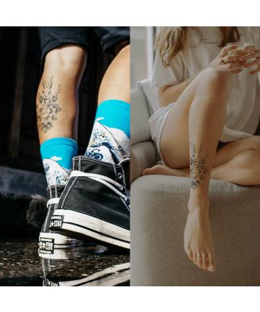 Rabbit & Flowers Waterproof Temporary Tattoos - Long-Lasting Fake Tattoo Stickers for Men & Women - Cool Black Half Sleeves - 2 Sheets - Buy Online on GoSupps.com