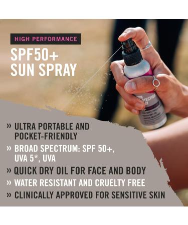 SPF50+ Sun Protection Spray - High Factor UVA 5* Ultra UVB Water Resistant Non Greasy Sun Cream SPF 50 Quick Dry Oil Spray For Face Body and Scalp. Suitable for Men & Women. LifeJacket Skin 100ml - Buy Online on GoSupps.com