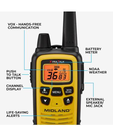 Midland 36 Channel FRS Two-Way Radio 3-Pack - Long Range Walkie Talkie with 121 Privacy Codes, NOAA Weather Scan & Alert - Yellow/Black - Buy Online on GoSupps.com