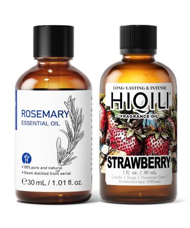 HIQILI 30ML Rosemary Essential Oil & 30ML Strawberry Fragrance Oil for DIY Diffuser