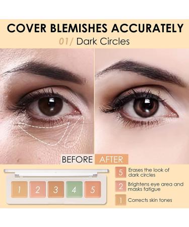 Color Correcting Concealer Palette 5 in 1 Colors Corrector Palette Face Contouring Highlighter Pallete Cream Concealer for Camouflages Imperfections and Contour Makeup (concealer palette) - Buy Online on GoSupps.com