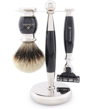 JAG Shaving Razor Set - 4-Piece Premium Shaving Kit with Dachshaar Brush Blades Bowl & Rack - Luxury Gift Set in Black - Buy Online on GoSupps.com