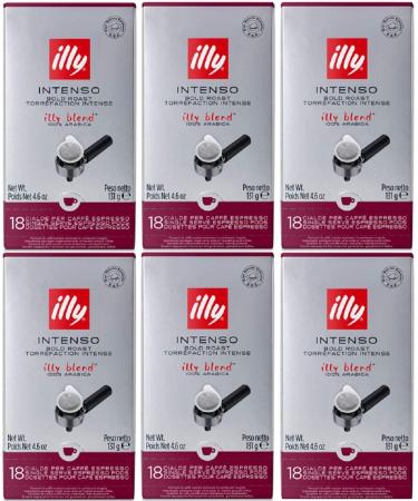 illy Caffe Espresso, (Dark Roast, Black Band), 18-Count ESE Pods 4.4 oz (Pack of 6)