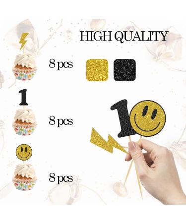 INNORU One Happy Dude Birthday Cupcake Toppers Smile Face 1st Birthday Party Decorations Smiley Face Baby Shower Hippie Birthday Wedding Party Decorations Supplies Pack of 24 Glitter - Buy Online on GoSupps.com