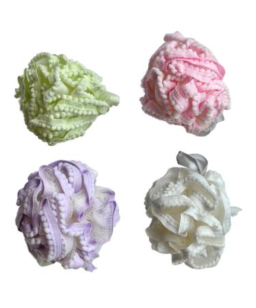 Bath Shower Loofah Sponge Set of 4 Deep Cleaning Shower Loofahs Pouf Ball Body Scrubbers for Men and Women