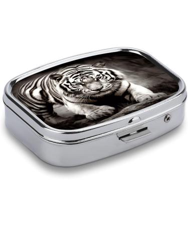 Buy Decorative Black & White Tiger Print Pill Box 2 Compartment Portable Medicine Organizer for Travel | Stylish Metal Pill Case - Buy Online on GoSupps.com