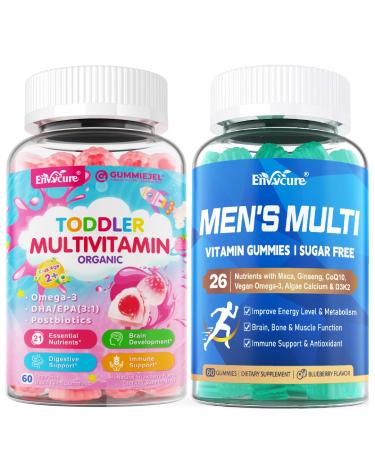 Mens Multivitamins + Organic Toddler Multivitamin Gummies Omega 3 CoQ10 Zinc Vitamin A C D3 K2 E B